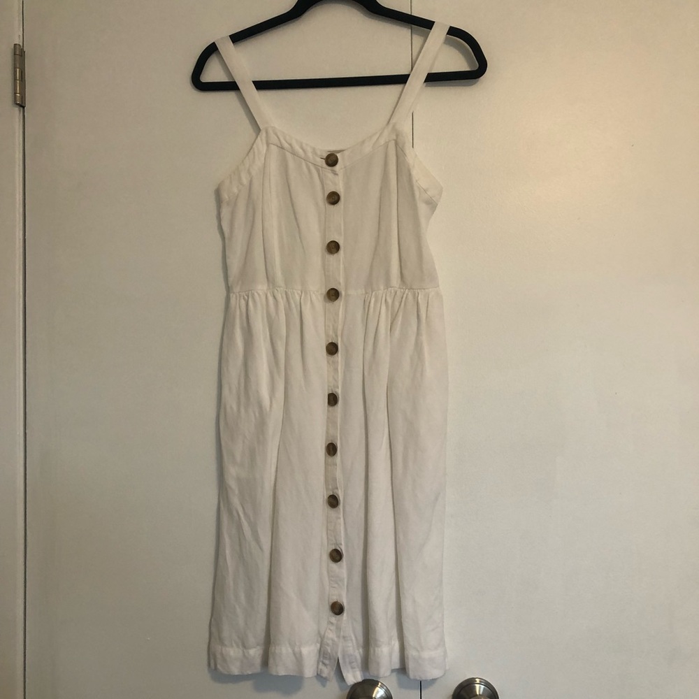 LOFT White Linen Button Front MIDI Dress